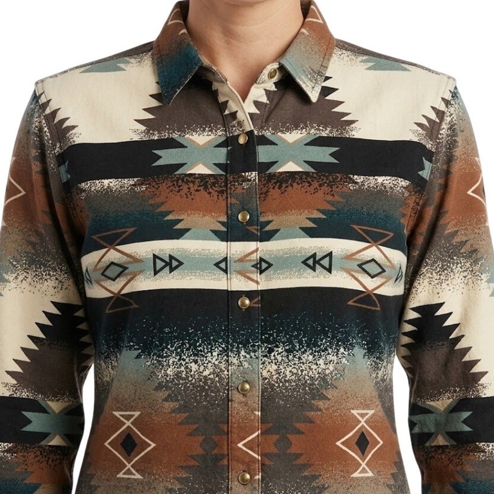 VTG Panhandle Slim Western Shirt Large Wms Aztec Southwestern Button Up Cowgirl